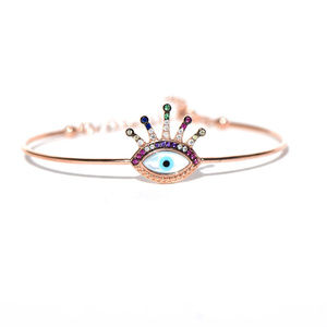 925 Sterling Silver Multi-color Pave Cz Evil Eye Bangle/Bracelet